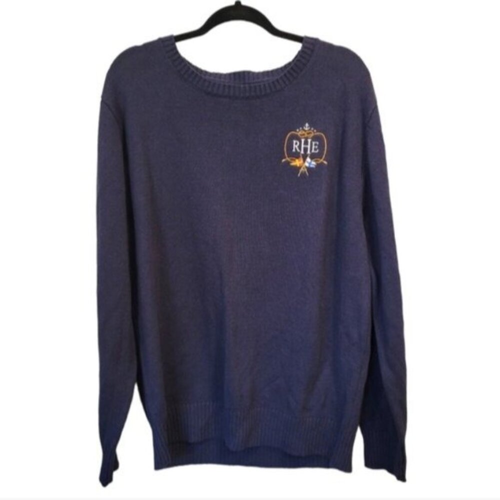Kiel James Patrick | Linen Cotton Blend Crew Neck Monogrammed Sweater RHE Navy